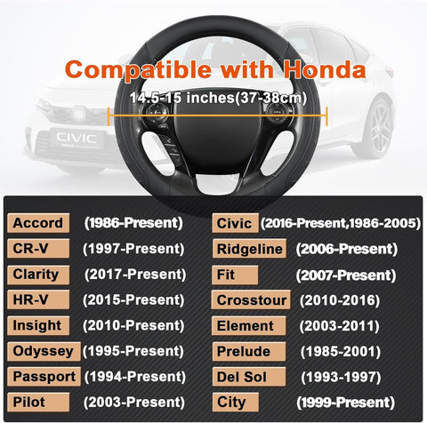 GIANT PANDA Microfiber Leather Steering Wheel Cover for Honda Accord,Civic,CR-V,HR-V,Pilot(Black-Standard Size)