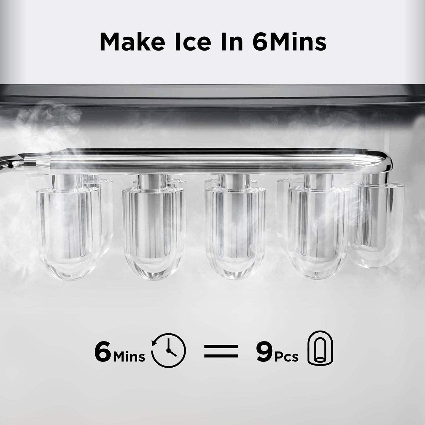 Silonn Ice Makers Countertop, 9 Bullet Ice Cubes Ready in 6 Minutes, 26lbs in 24Hrs Portable Ice Maker Machine Self-Cleaning, 2 Sizes of Bullet-Shaped Ice for Home Kitchen Office Bar Party, White