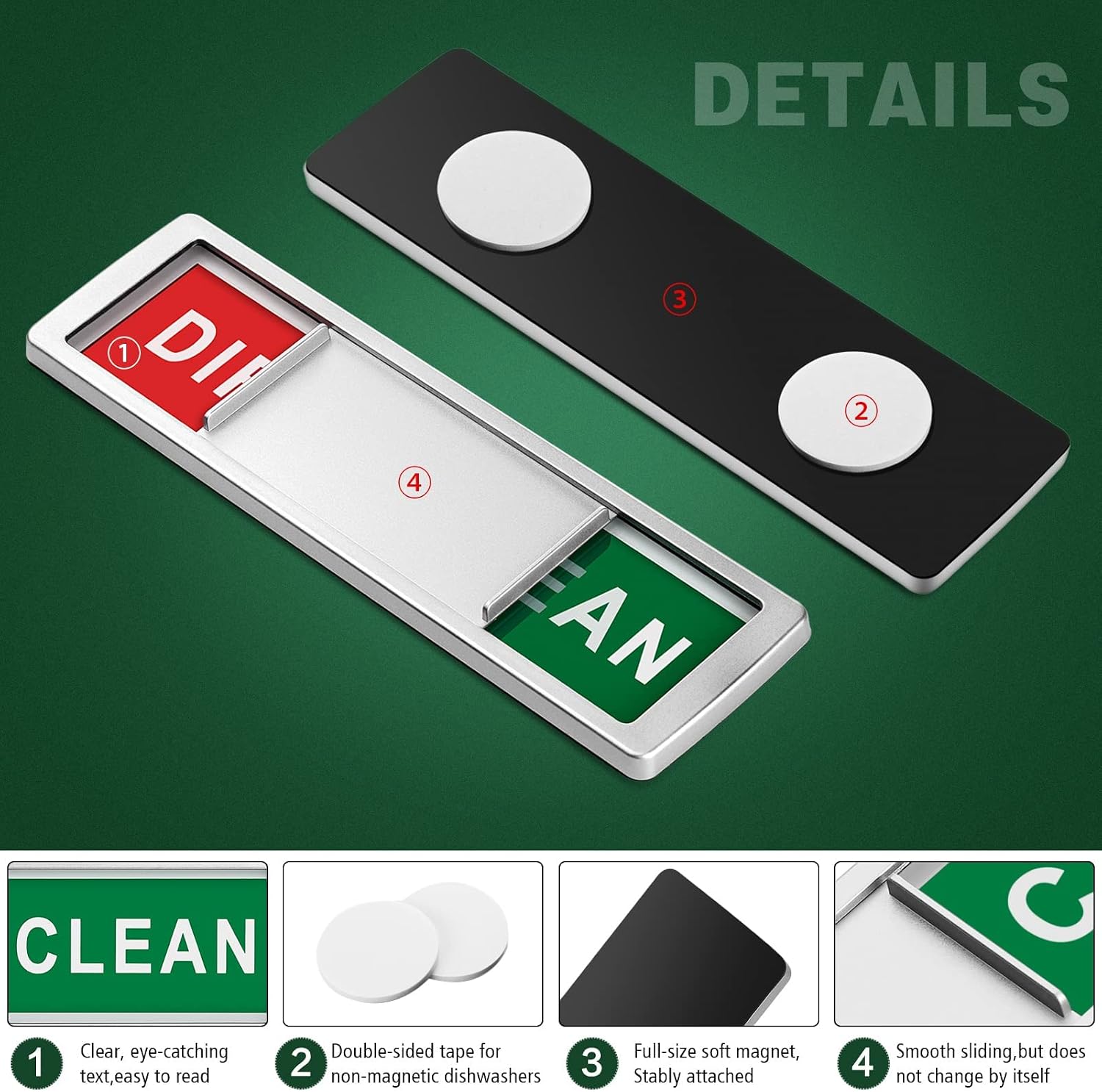 Cimkiz Dishwasher Magnet Clean Dirty Sign Easy to Slide Non-Scratching