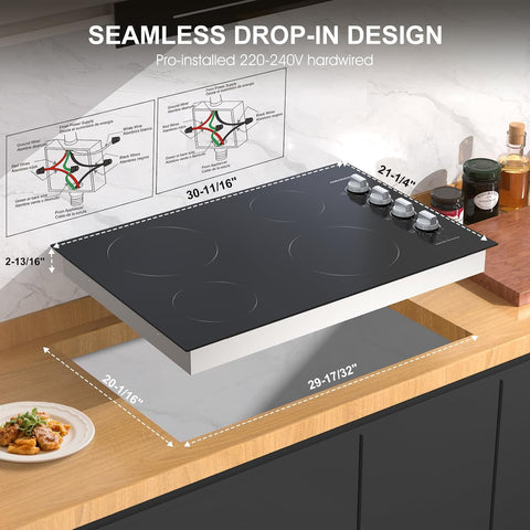30 inch Electric Cooktop 4 Burners, Knob Control