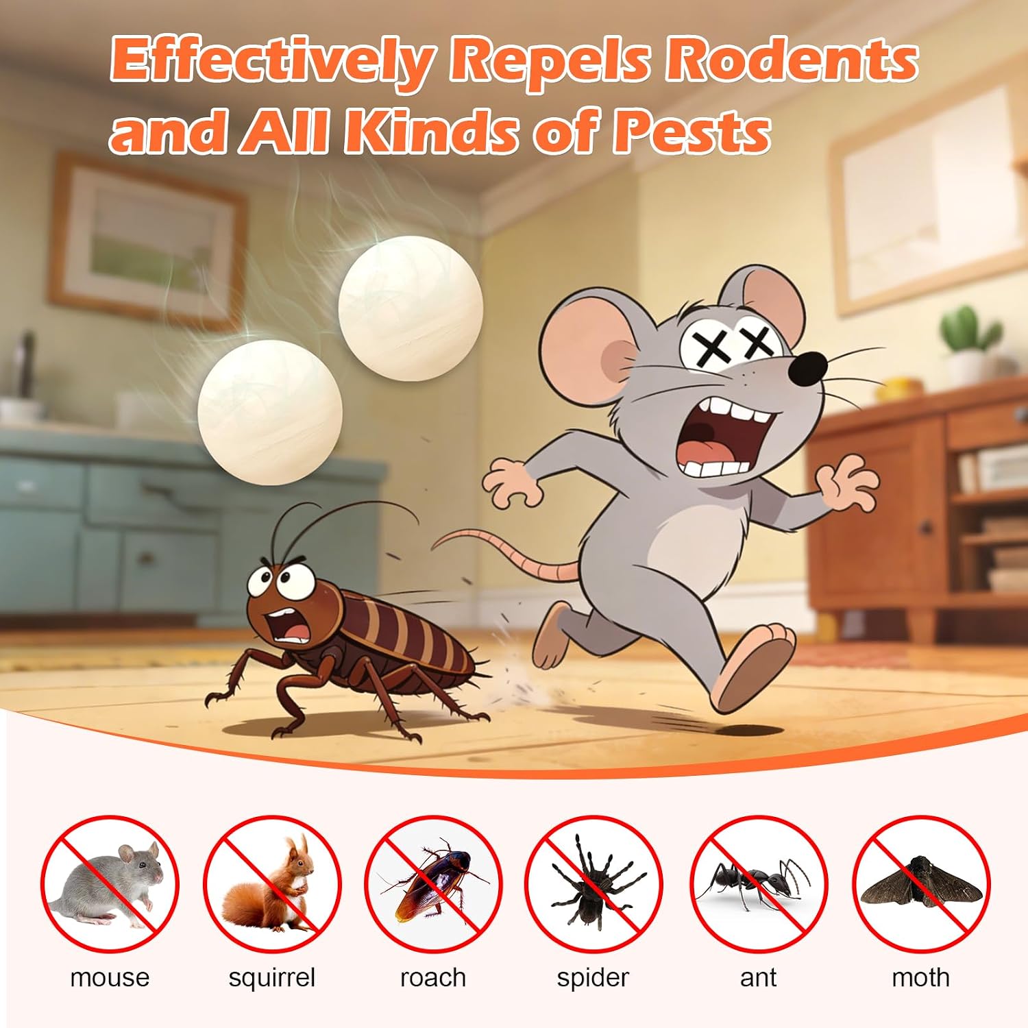 48 Packs Mouse Repellent Balls, Peppermint Oil Rodent Repellent for Mice, Rats, Squirrels, Spiders, Roaches & Ants, Indoor & Outdoor Natural Moth Balls for Rodent Control for Home, Garden