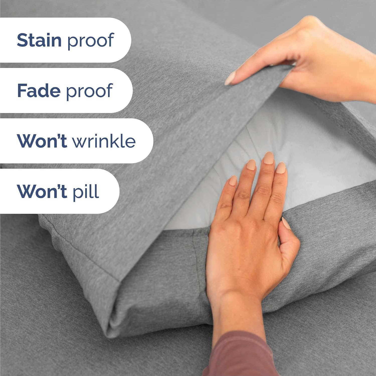 Queen Size 4 Piece Sheet Set - Breathable & Cooling Sheets - Heathered Grey