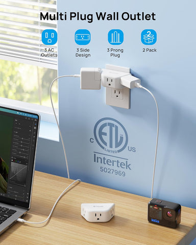 TROND Multi Plug Outlet Extender 2 Pack, Outlet Splitter for Bathroom