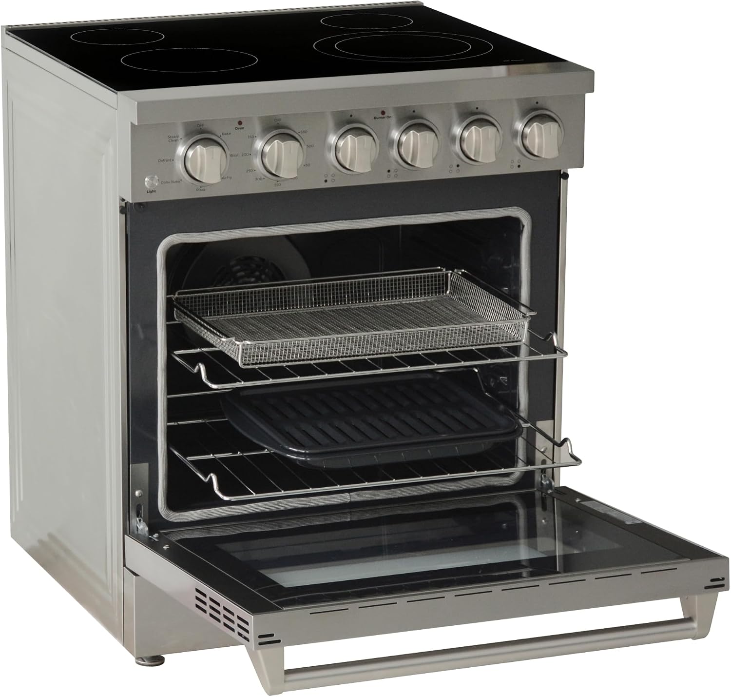 Kenmore PRO 30" Front Control Freestanding Gas Range, 5.0 Cu. Ft Oven With True Convection & Air Fry, 5 Burner Cooktop, 7 Function Convection Oven With Pizza, Defrost & Steam Clean, Stainless Steel