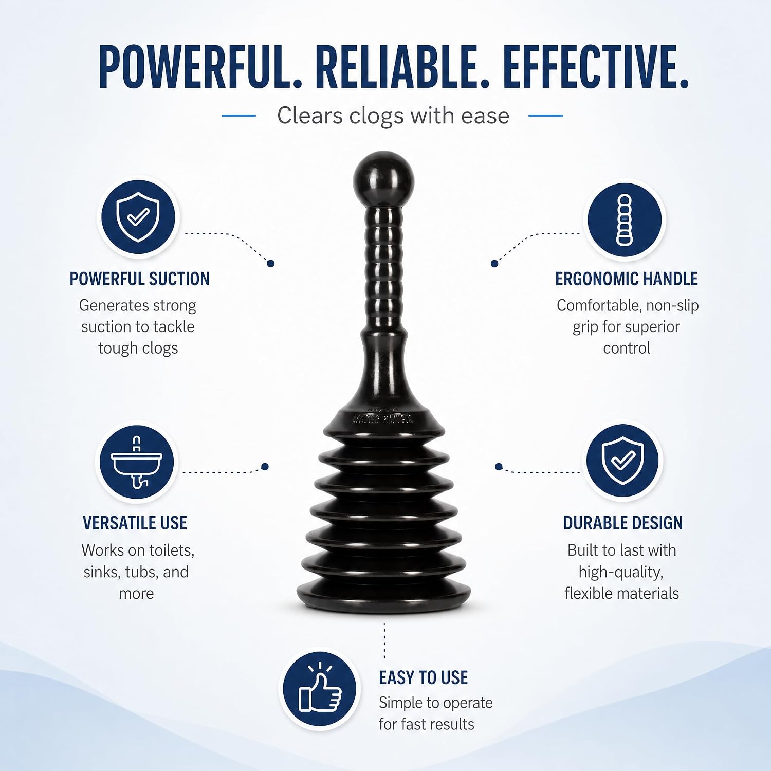 Master Plunger MPS4 Sink & Drain Plunger for Kitchen Sinks, Bathroom Sinks, Showers, and Bathtubs. Small and Strong Design with Large Bellows Commercial & Residential Use, Black