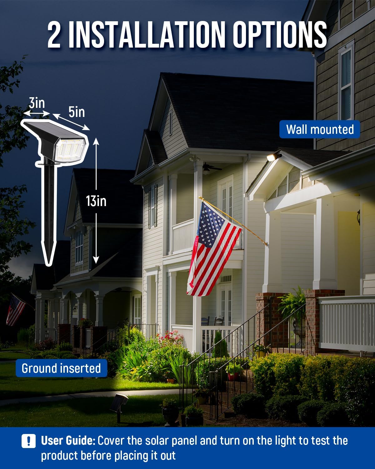 AUDERWIN Solar Spot Lights Outdoor Waterproof, 2 Packs, Warm White