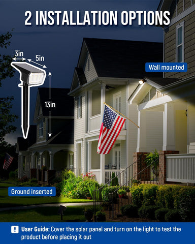 AUDERWIN Solar Spot Lights Outdoor Waterproof, 2 Packs, Warm White