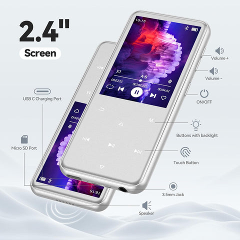 AGPTEK 64GB MP3 Player with Bluetooth, M3 2.4'' Player with Speaker