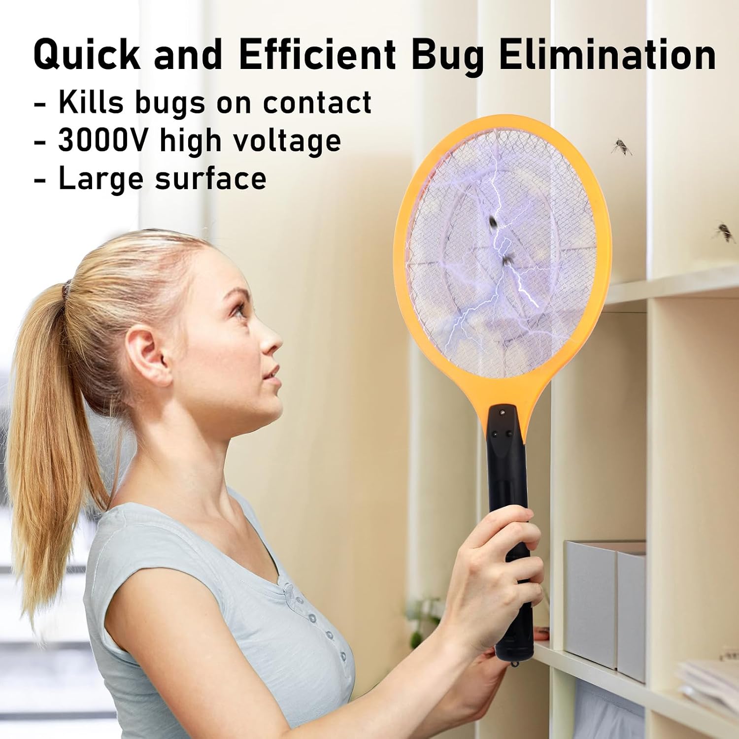 Electric Fly Swatter Handheld Bug Zapper - Indoor Outdoor 20in Zapping Racket for Pest Mosquito & Flies - Battery Powered Safe to Touch with 3-Layer Safety Mesh, Large Size, Pack of 2