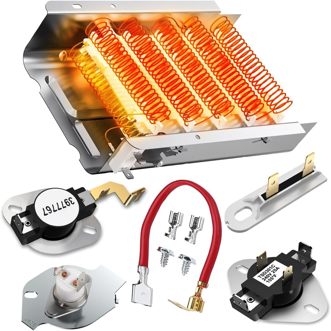 2026 UPGRADE 279838 Dryer Heating Element for Whirlpool Kenmore Roper Maytag Amana Admiral Dryer Heating Element Part Thermostat Thermal Fuse medx655dw1 500 600 70 80 Series Model 110 Dryer Part