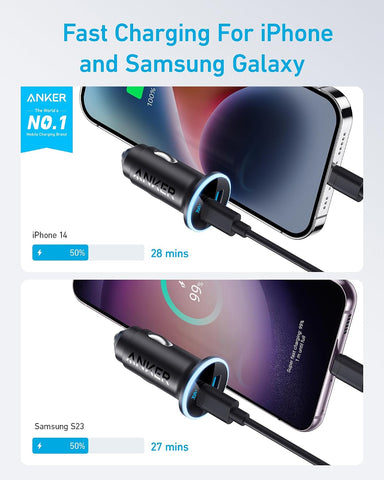 Anker 323 52.5W USB C Car Charger with 30W PowerIQ 3.0 Fast Charging
