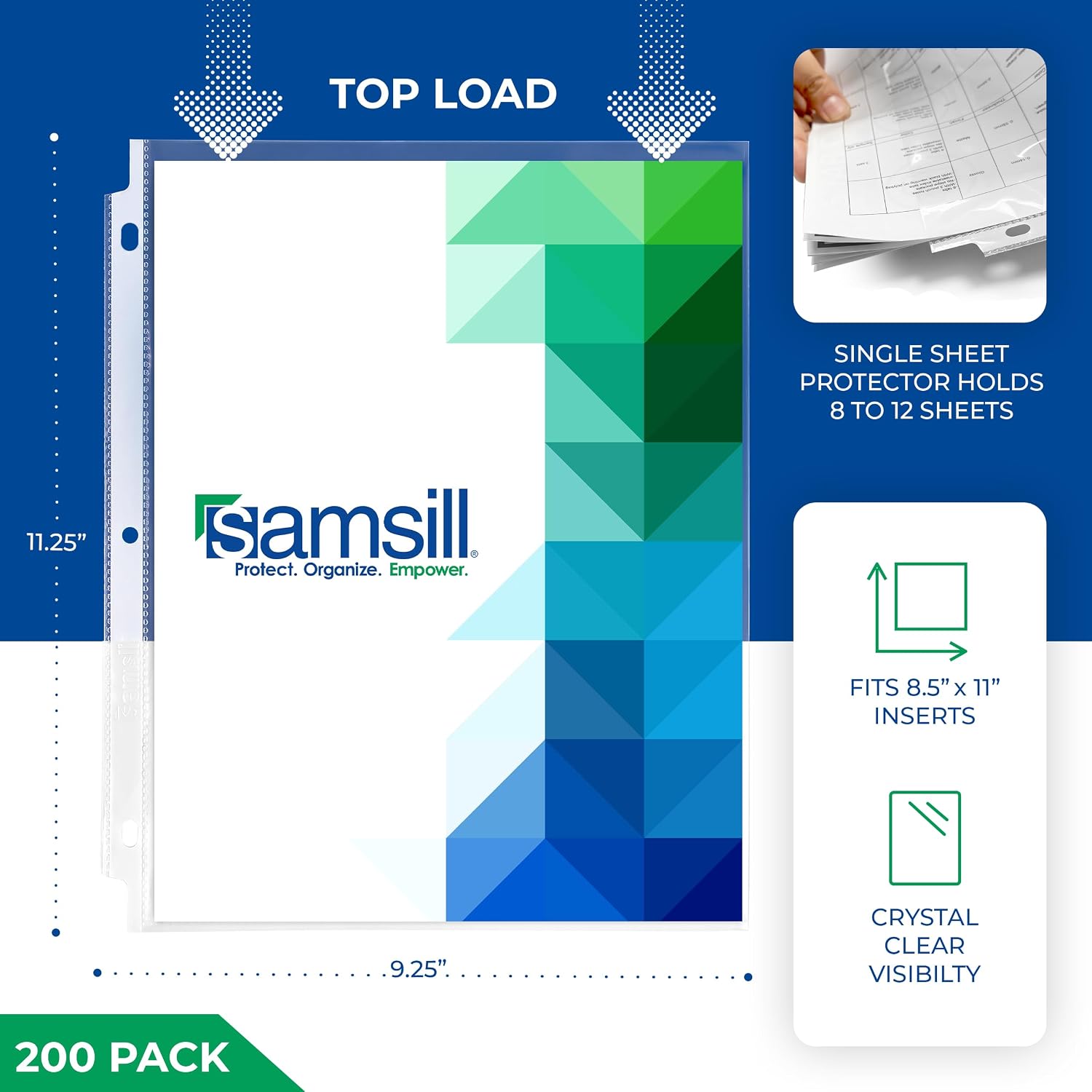 Samsill 200 Pack Heavy Duty Sheet Protectors, Crystal Clear, 8.5x11 Inch Page Protectors for 3 Ring Binder, Letter Size Protectors, Reinforced Holes, Clear Protector, Top Loading, Acid Free