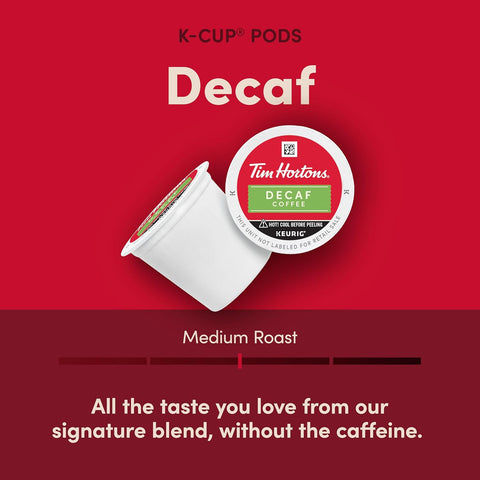 Tim Hortons Decaf, Medium Roast Coffee, Single-Serve K-Cup Pods Compatible with Keurig Brewers, 100ct K-Cups