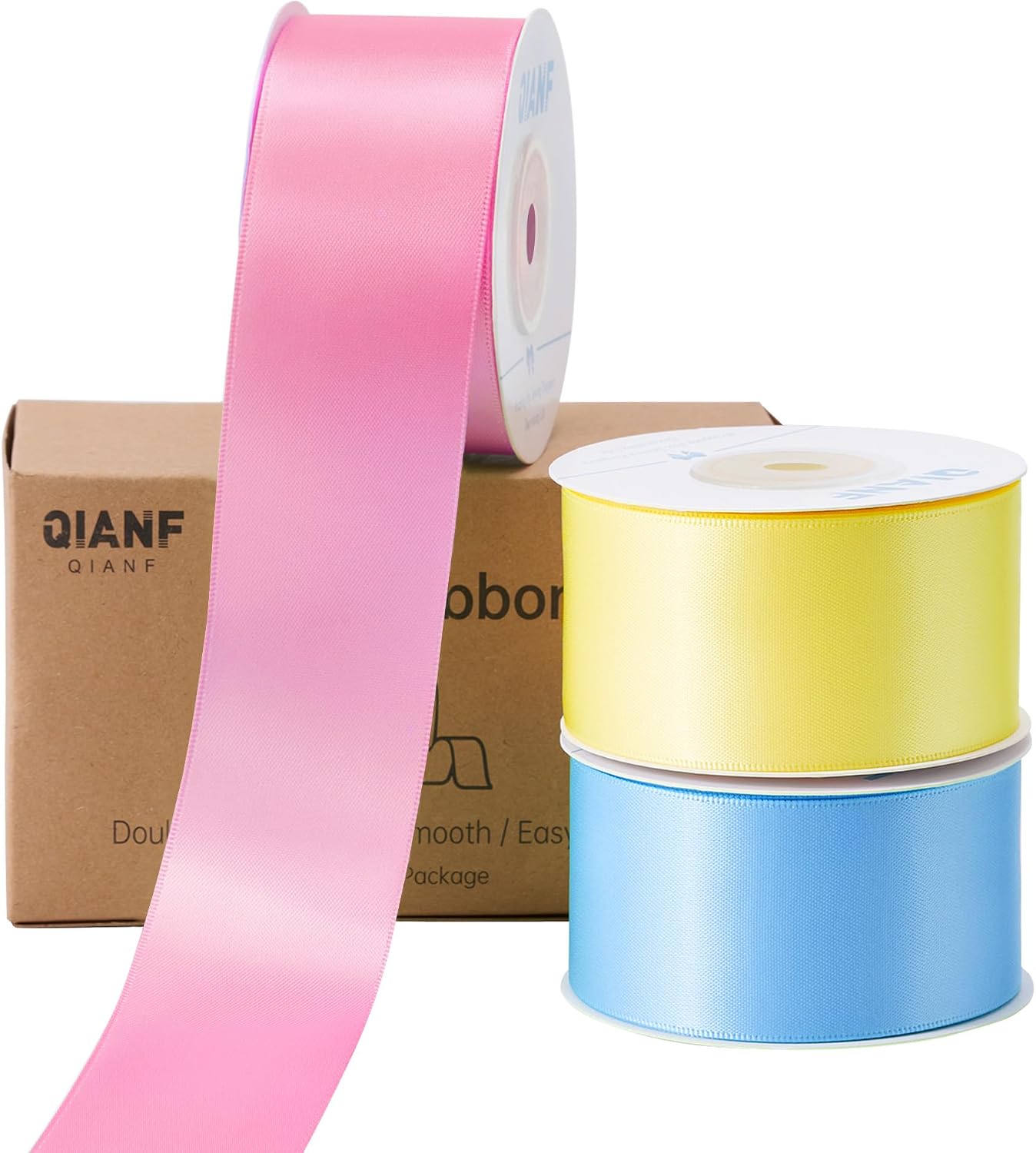 QIANF 1-1/2 Inch Baby Maize Double Face Satin Ribbon 45 Yards Mint Green Fabric Ribbon for Gift Wrapping, Flower Bouquets, Hair Bows, Wedding Decoration, Invitation Cards, Christmas (3 Rolls *15Yd)