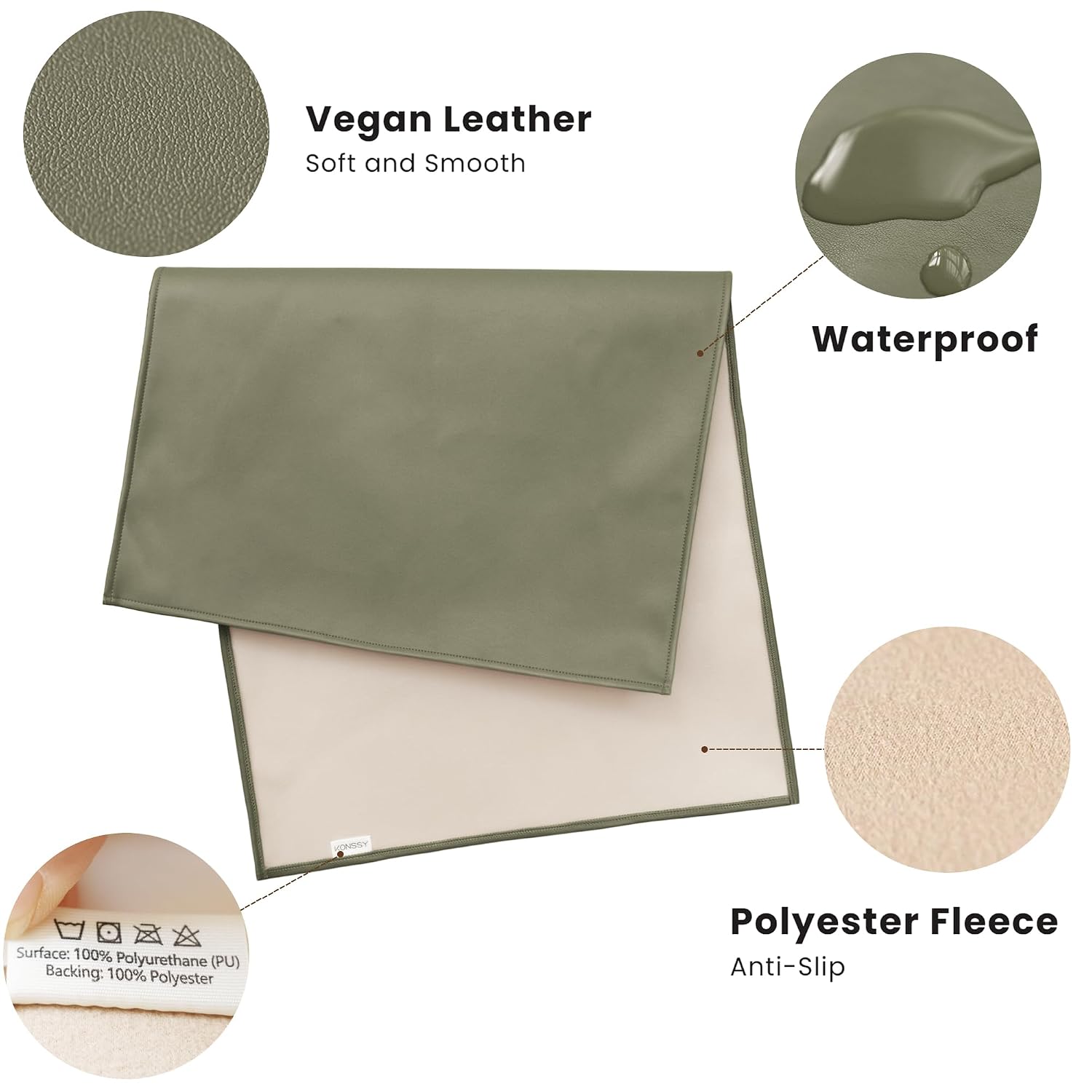 Konssy Faux Leather Waterproof Baby Changing Mat 2 Pack, Regular, 30"x17"