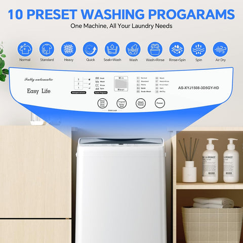 Portable Washing Machine, 1.06 Cu.Ft. Full-Automatic Laundry Machine with Child Safety Lock, 10 Wash Cycles & 3 Water Levels, 7.7 LBS Compact Washer for Apartment Dorm RV Camping, White