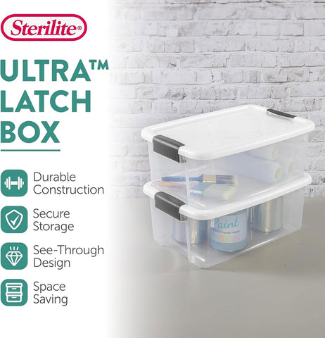 Sterilite Ultra Latch Box with Lids for Home and Office, 18 Quart, 12-Pack