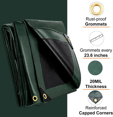 Tarp 8x10 FT 20 Mil Heavy Duty Waterproof Tarps Green