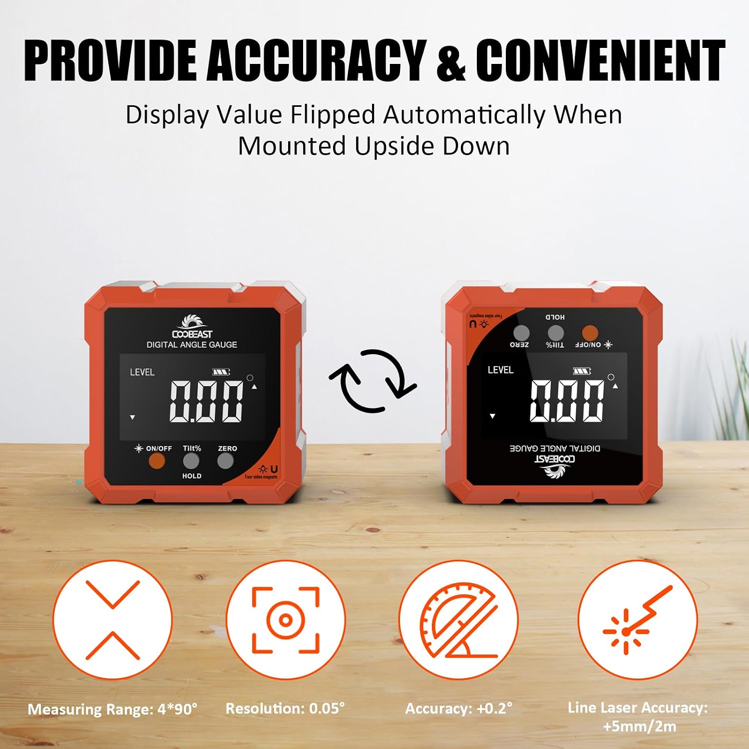 Coobeast Digital Angle Finder with Dual Laser 4-side Magnetic Angle Gauge