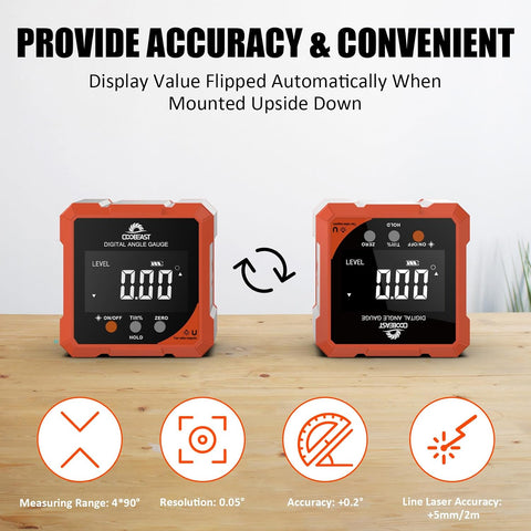 Coobeast Digital Angle Finder with Dual Laser 4-side Magnetic Angle Gauge