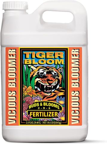 FoxFarm Tiger Bloom Liquid Plant Food - Phosphorus Fertilizer for Buds, Blooms & Flowering - Supports Soil & Hydroponic Systems - High Micronutrient Formula with 2-8-4 Nutrient Ratio - 2.5 Gallons