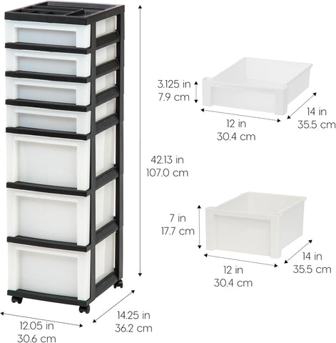 IRIS USA 7-Drawer Rolling Storage Cart, Black/Pearl