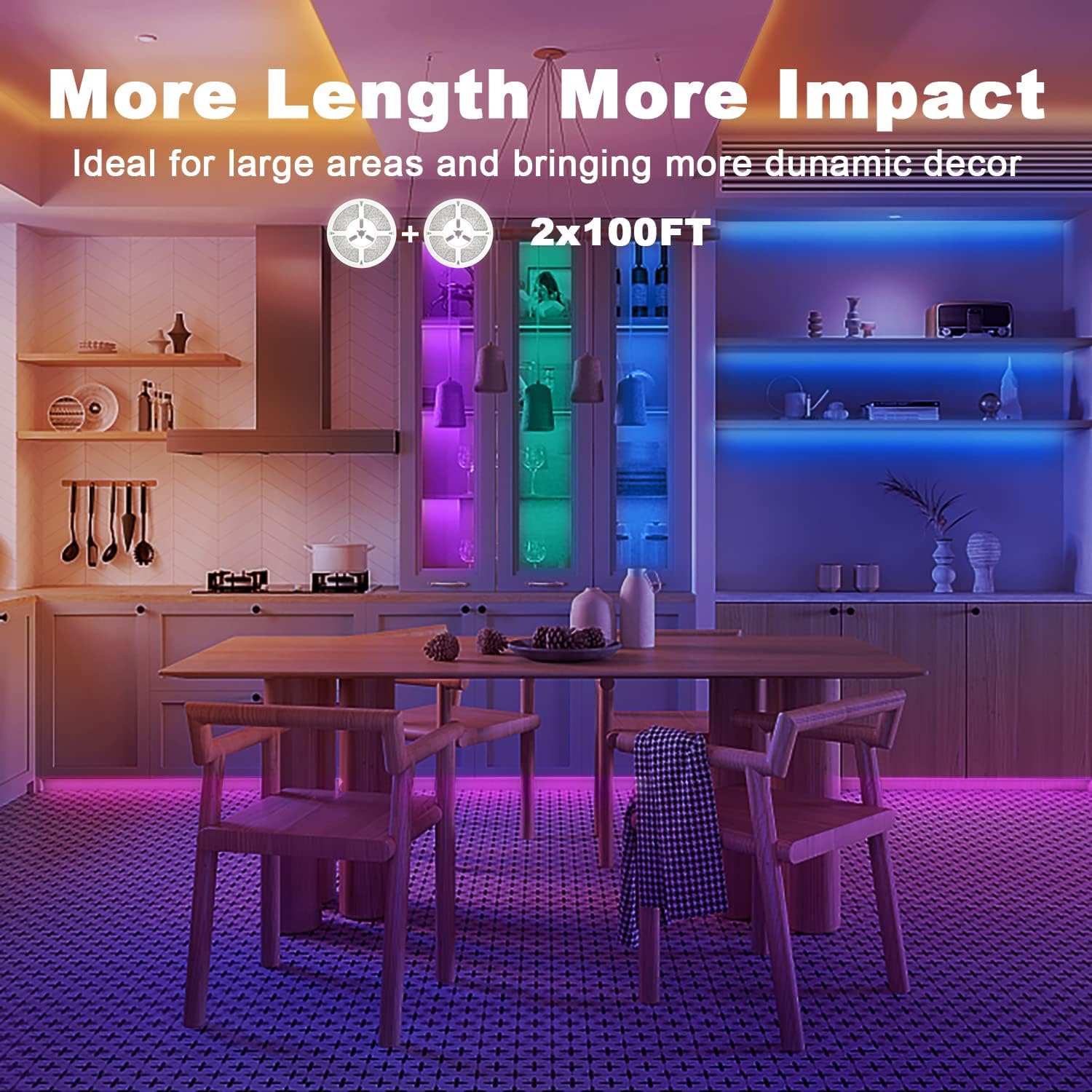 dalattin Led Strip Lights 200ft (2 Rolls of 100ft), Led Lights for Bedroom with App & Remote Control, 24V Led Lights Strip for Room & Festival Decoration