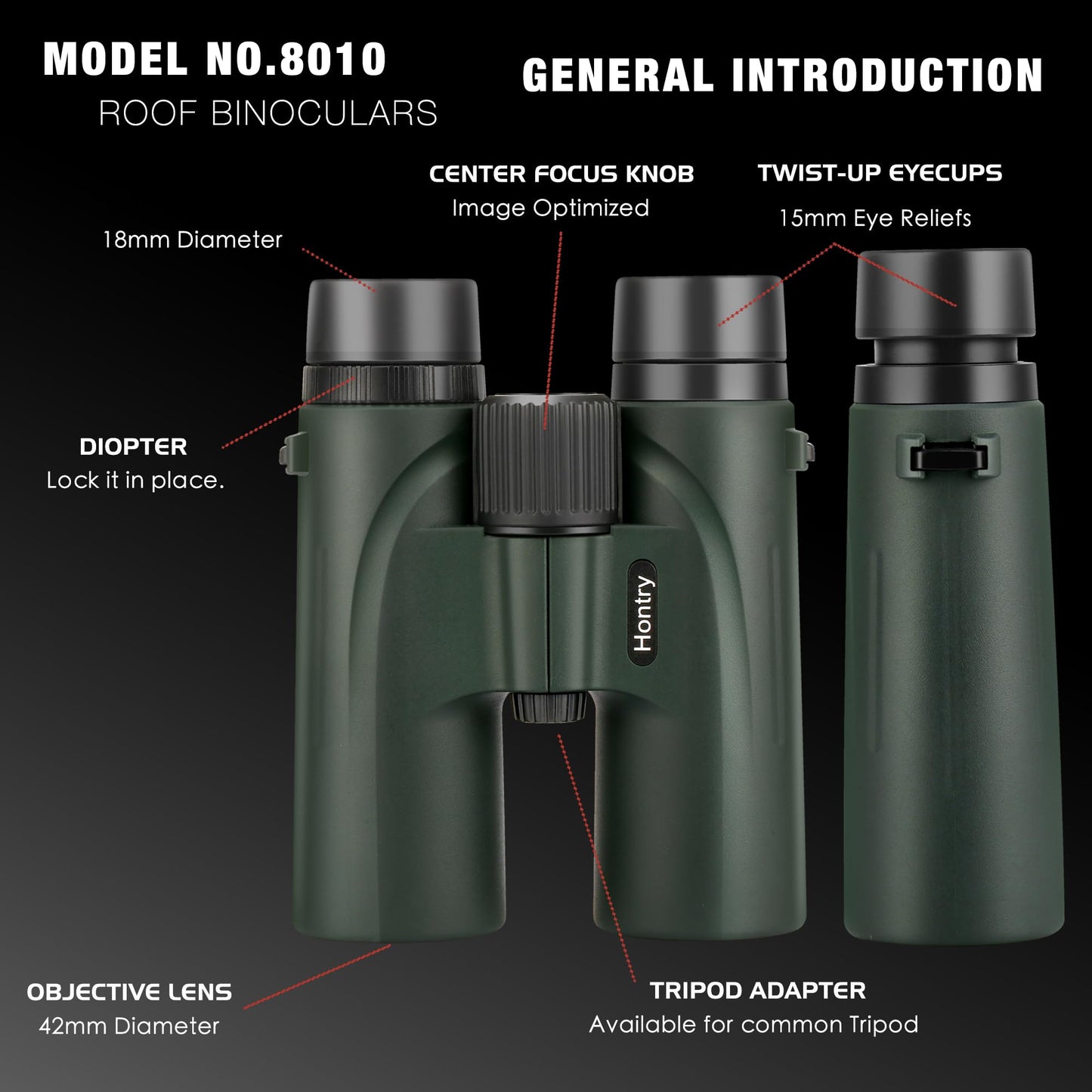 Hontry 8x42 Roof Binoculars, IPX6 Nitrogen-Filled Waterproof Binoculars for Hunting, Bird Watching, Cruise Ship, Travel and Safari