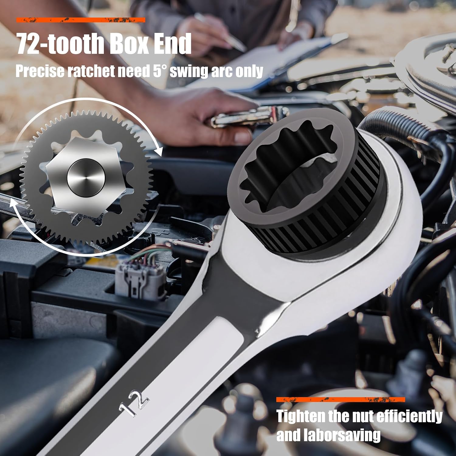 Egofine 3/4 ratchet wrench and 7/16 wrench, SAE Ratcheting Wrench Set, Industrial Grade Gear Spanner with 12-Point Design, 72-Tooth Ratchet, Chrome Vanadium Steel