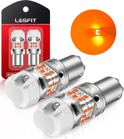LASFIT T3 1157 LED Bulb Amber Built In Resistor Yellow Turn Signal CANBUS Error Free 500% Bright Blinker 1157A 1157NA 2057 2357 2357A 7528 1034 BAY15D Front DRL Parking Light Anti Hyper Flash(2pcs)