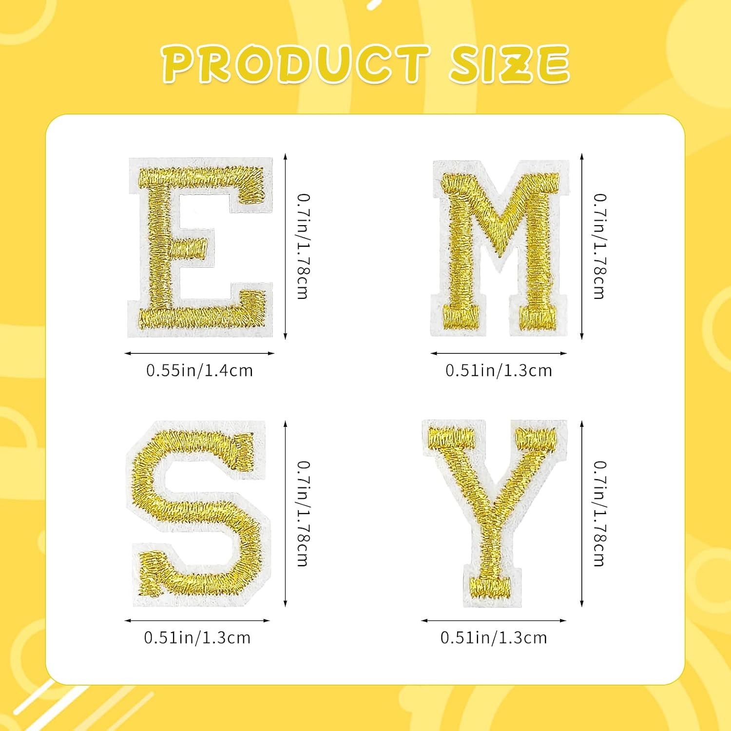 130PCS Iron on Letters Patches, 0.7inch Small Embroidered Letters Patches 5 Sets from A to Z for Clothing, Hat, Backpack - 0.7in Gold