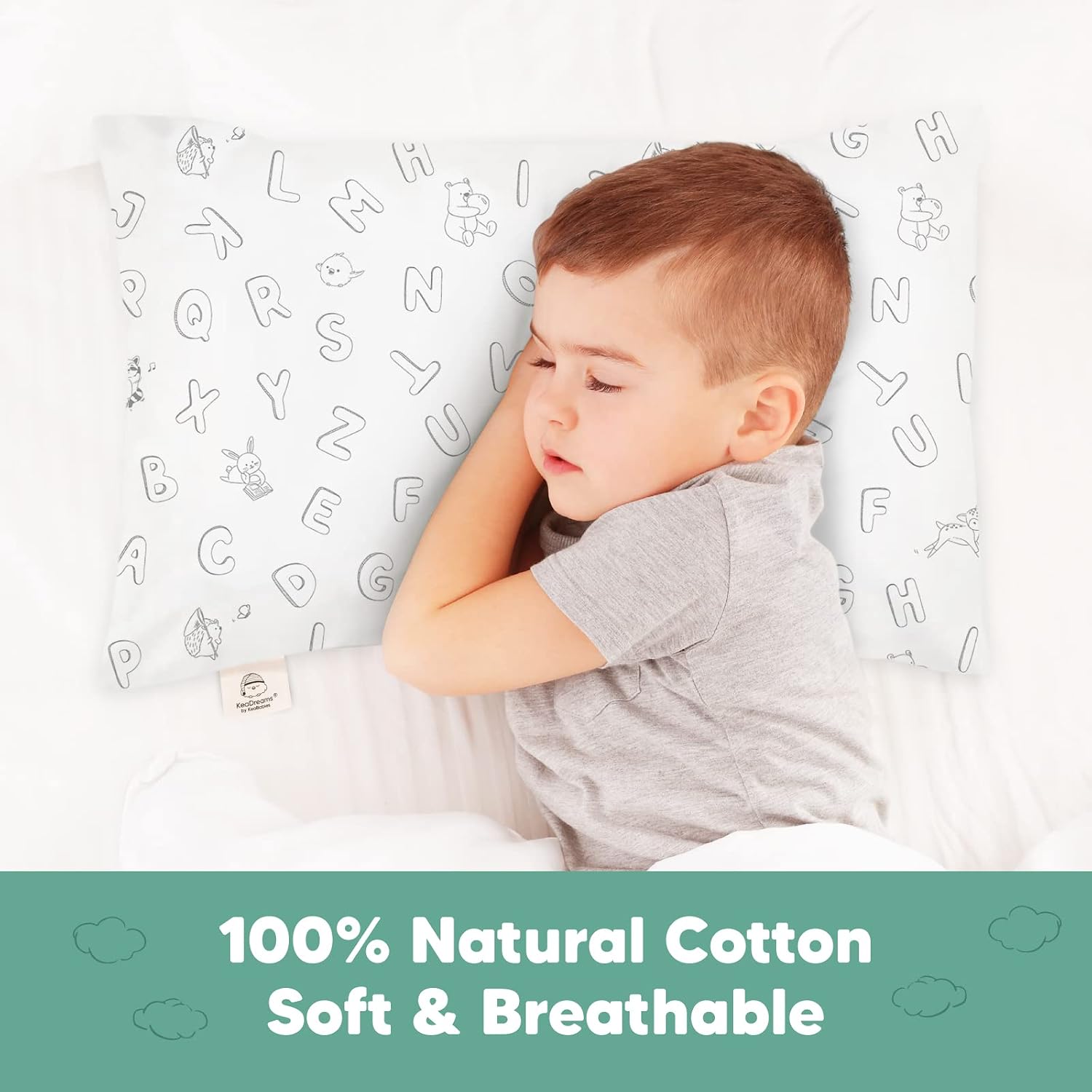 KeaBabies Toddler Pillowcase 13x18 Organic Cotton Cover, ABC Land