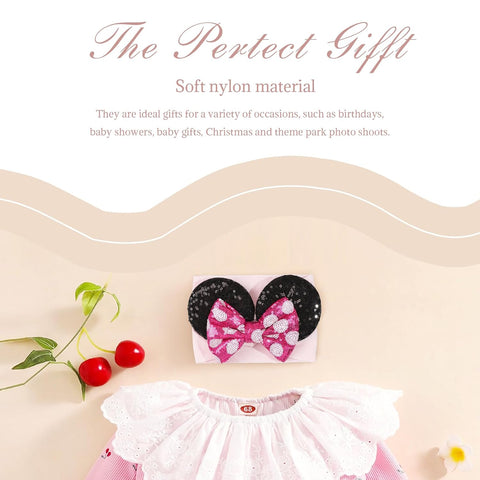 2PCS Baby Girl Rose Red Blue Headbands Mouse Ear Nylon Sequins Headbands