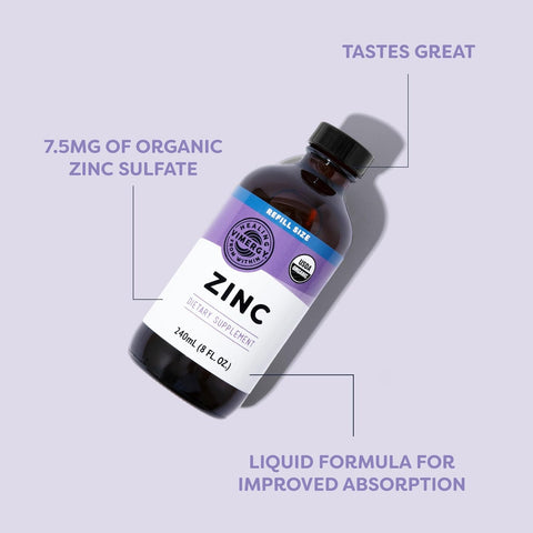 VIMERGY Liquid Zinc 7.5mg, Organic Immune Support, 120 Servings, 240 mL