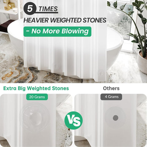 AmazerBath Frosted Shower Curtain Plastic 72x72 Inches, Heavy Duty Shower Curtain Waterproof, Thick PEVA Shower Curtains for Bathroom with 3 Big Clear Weighted Stones and 12 Rustproof Grommets