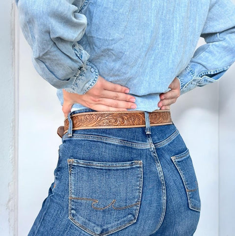 DANIEL'S ARTPLANET Women’s Western Leather Belt Cowgirl Belt For Jeans Pants Dresses Engraved Tooled Ladies Western Belt