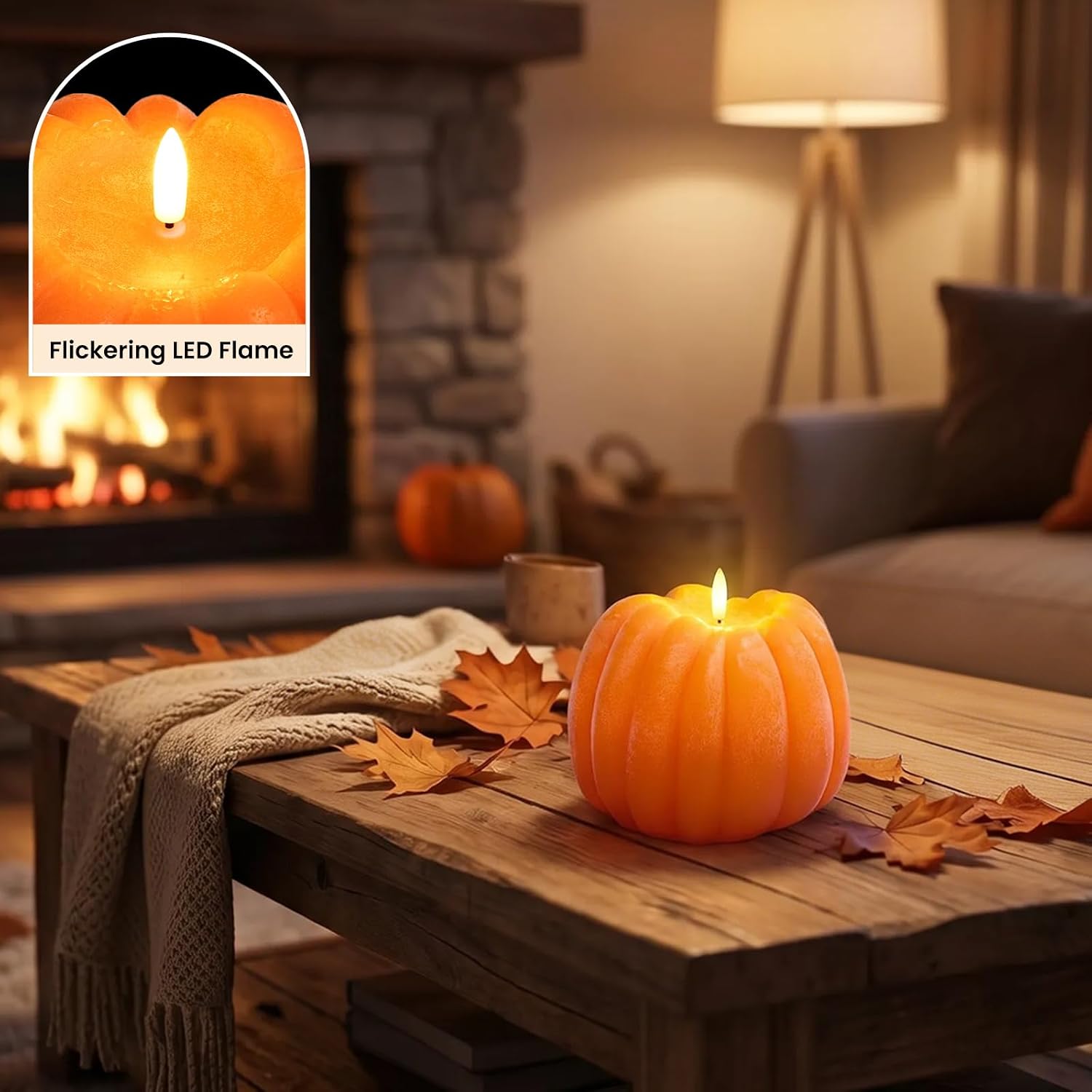 Fall Decorations for Home, Large Flameless Pumpkin Candle, Orange