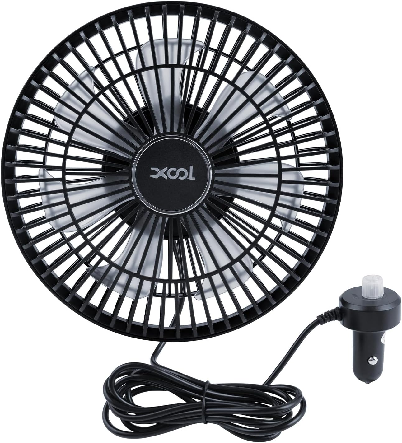 XOOL Clip Car Fan, 9 Inches 12V/24V Fan, 360° Rotatable Electric Cooling Clip on Fan with Stepless Speed Regulation for SUV, RV, Truck