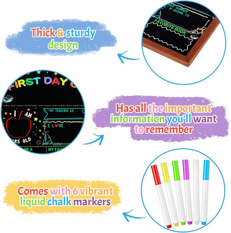 Multiwins First and Last Day of School Double Sided Sign with Frame- 14”x11” Reusable Dry Erase Board with 6 Colorful Liquid Chalk Markers - Back to School Supplies for Kindergarten Preschool
