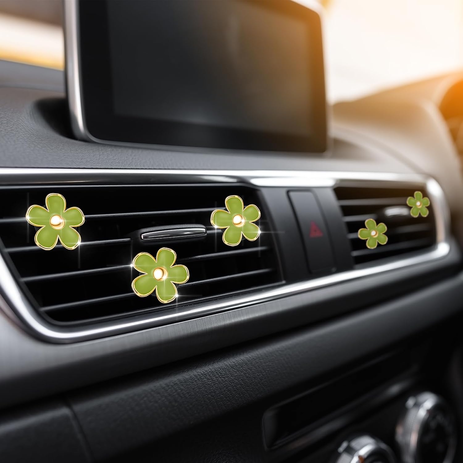 Frienda 6 Pcs Daisy Vent Clips for Car, 3/3.3 cm, Green