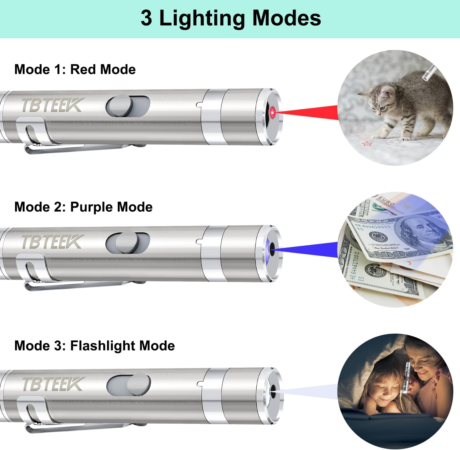 TBTeek Cat Toy 7 Light Modes & Adjustable Patterns Cat Mouse Toy (2 Pack)