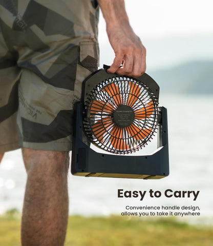Camping Fan with LED Lantern, 8 Inch 10000mAh Battery Operated Desk Fan with Timer, High Velocity Stepless Speed Control, Quiet, 180° Rotation USB Portable Fan for Outdoor, Hurricane, Emergency