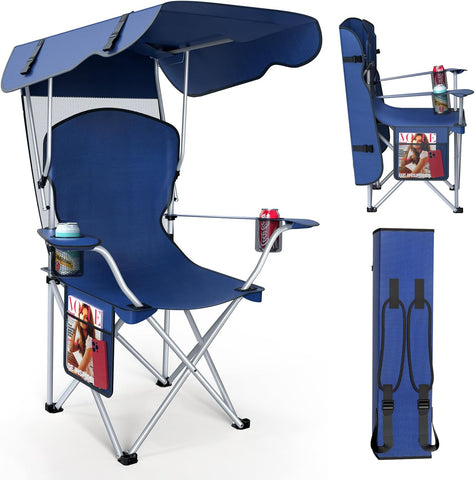 VTOY Portable Folding Camping Chair with Canopy, Outdoor Sun Shade Chair