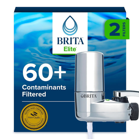 Brita Elite Chrome Faucet Water Filter System, 2 Filters