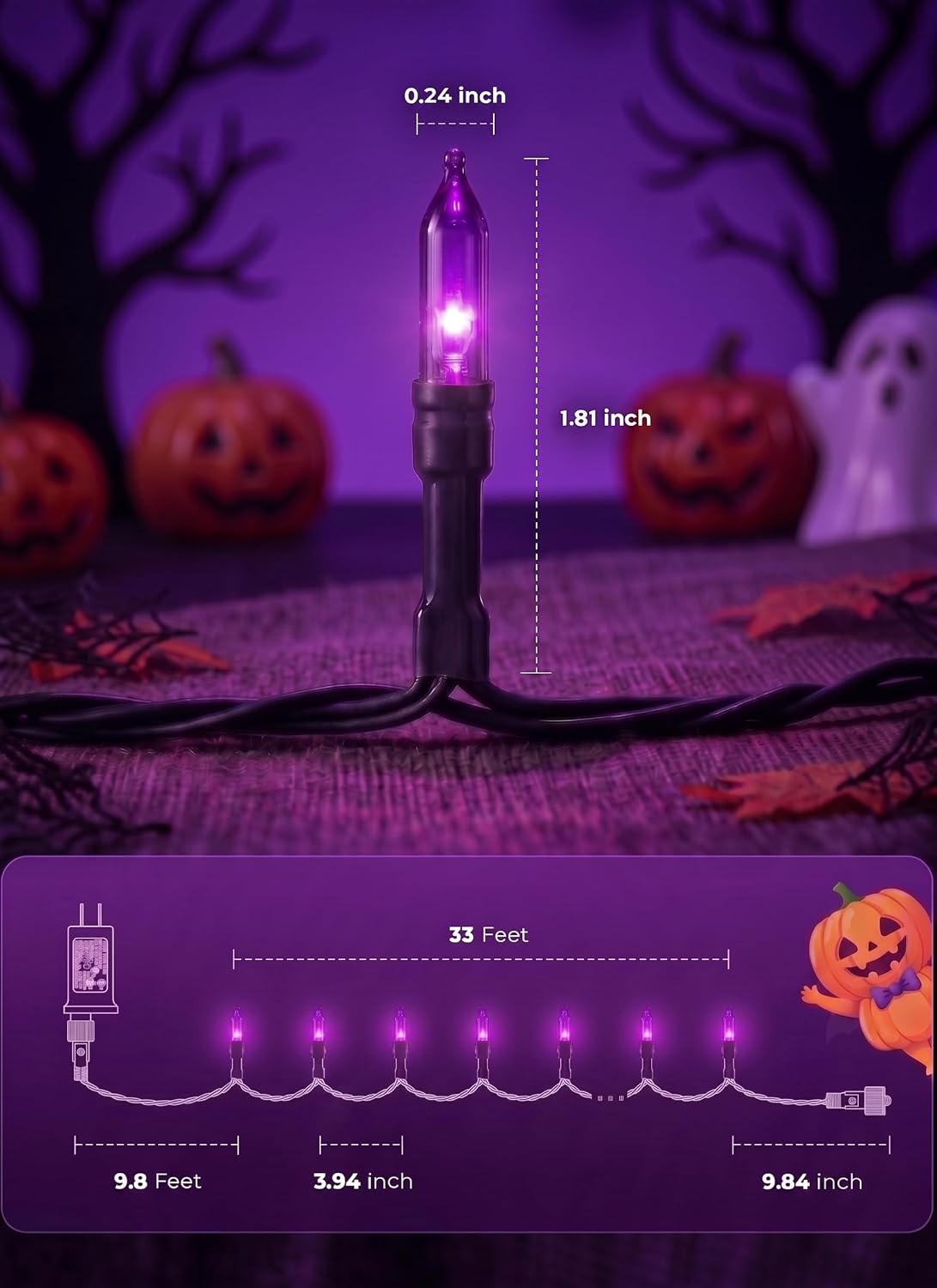 39FT Purple Halloween Lights, 100 LED Outdoor Halloween Mini String Lights