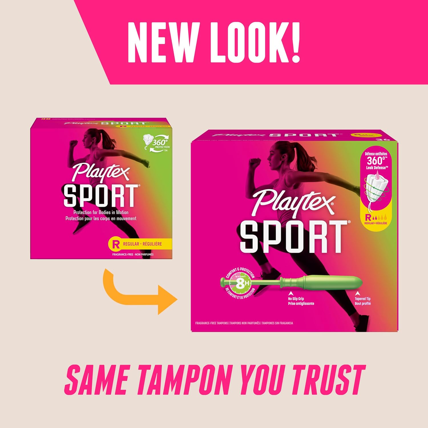 Playtex Sport Tampons Regular Absorbency, Fragrance-Free - 84ct (6 Packs of 14ct) | Regular Tampons for Women, Feminine Care, Playtex Tampon with 360 Leak Defense