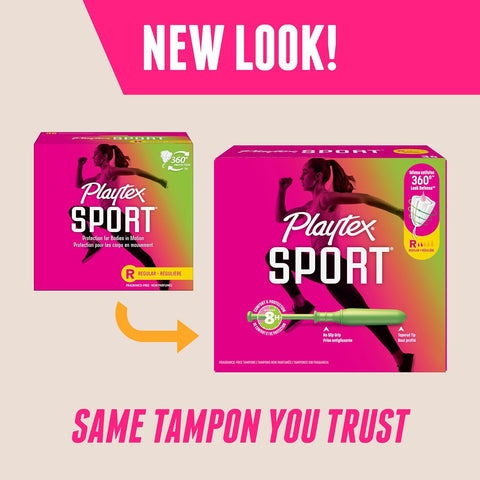 Playtex Sport Tampons Regular Absorbency, Fragrance-Free - 84ct (6 Packs of 14ct) | Regular Tampons for Women, Feminine Care, Playtex Tampon with 360 Leak Defense