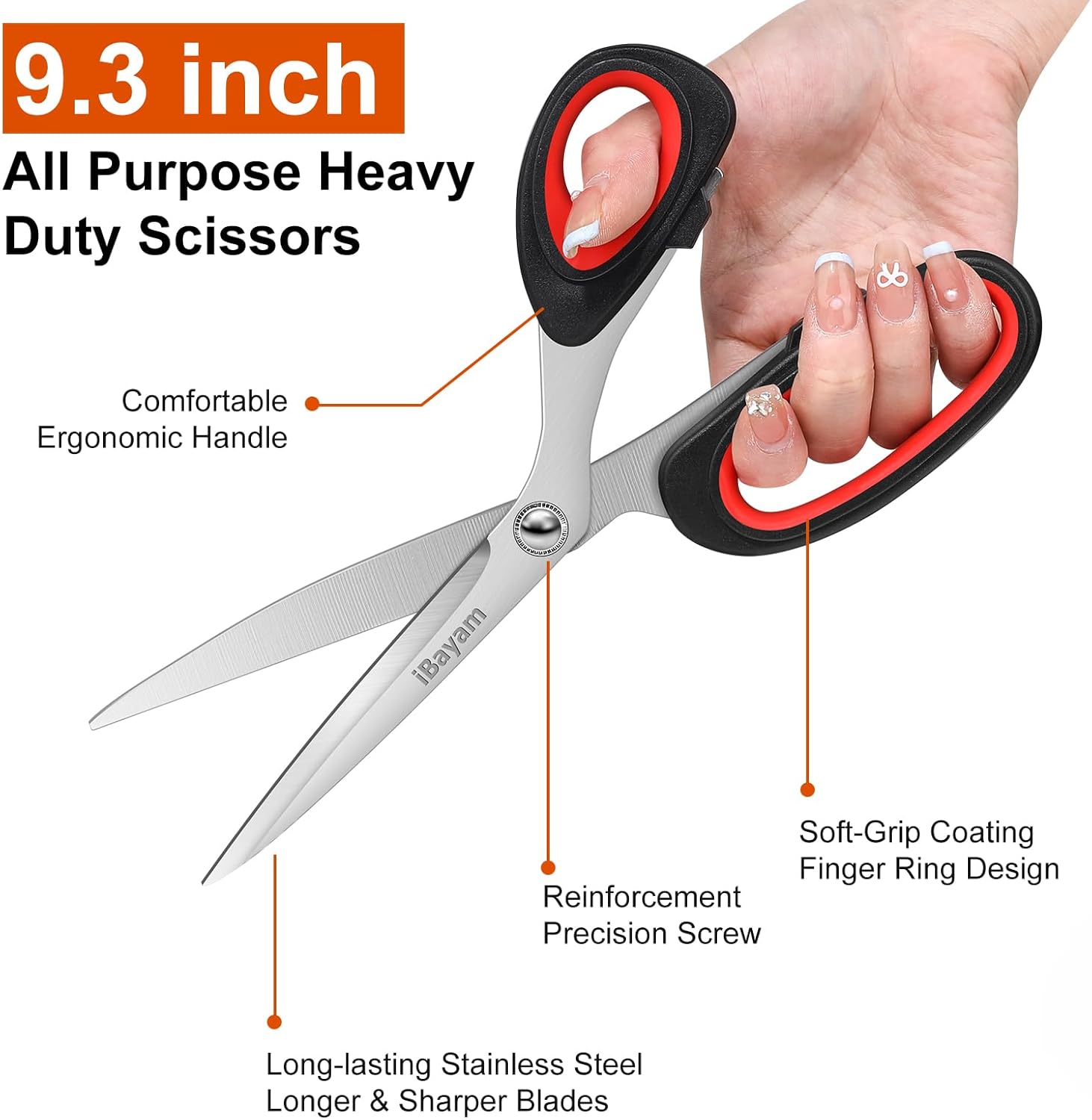 iBayam All Purpose Heavy Duty Scissors for Office, School, Craft, Scrapbook, Vision Board, (1, Red+Black, sewing scissors)