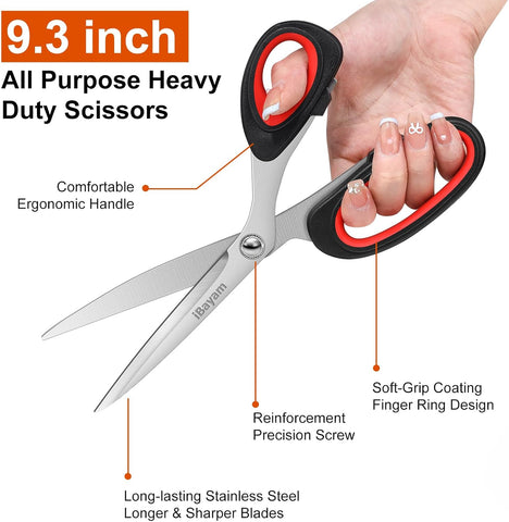 iBayam All Purpose Heavy Duty Scissors for Office, School, Craft, Scrapbook, Vision Board, (1, Red+Black, sewing scissors)