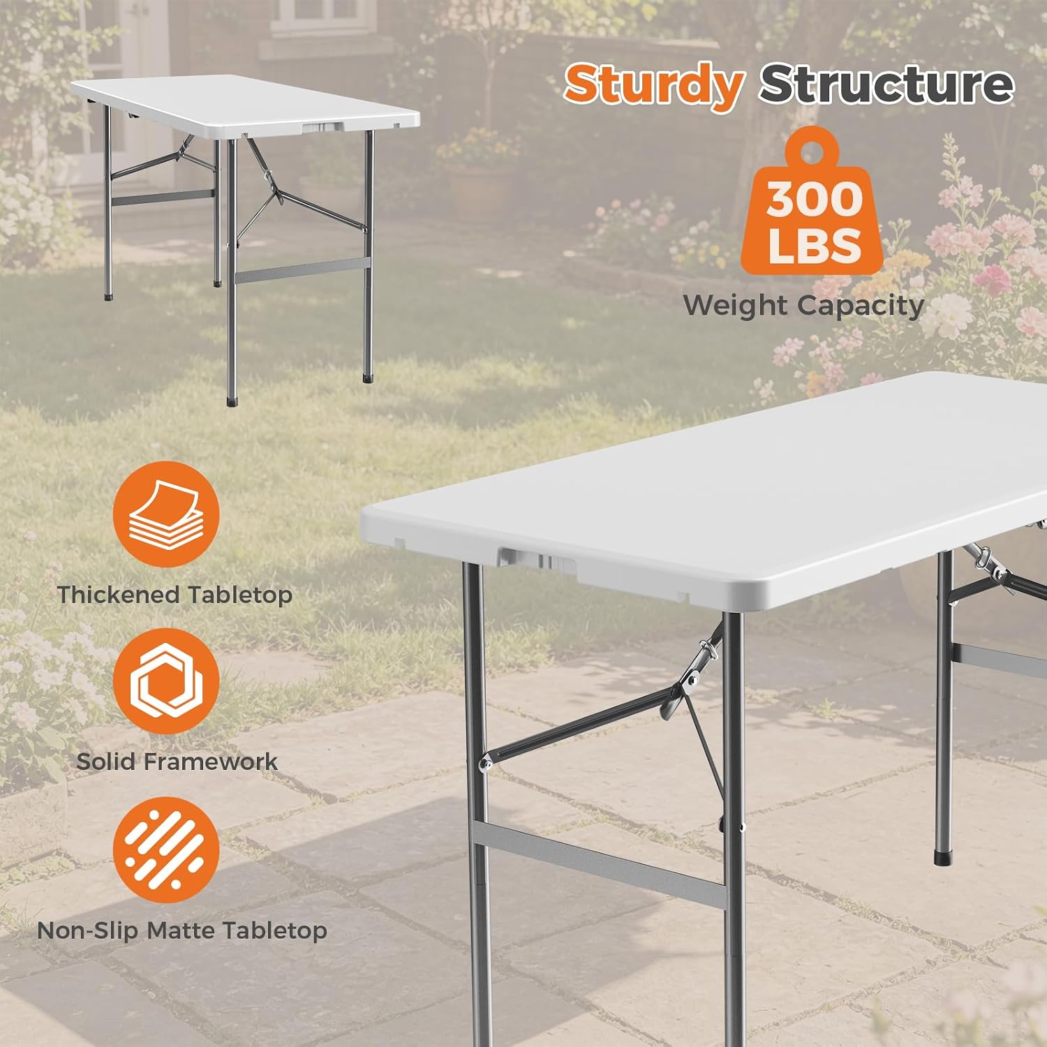 Sweetcrispy 4 FT Folding Picnic Table 2 Pack, Easy to Fold and Store